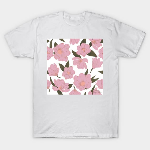 Cold pink magnolias pattern T-Shirt by White-Peony